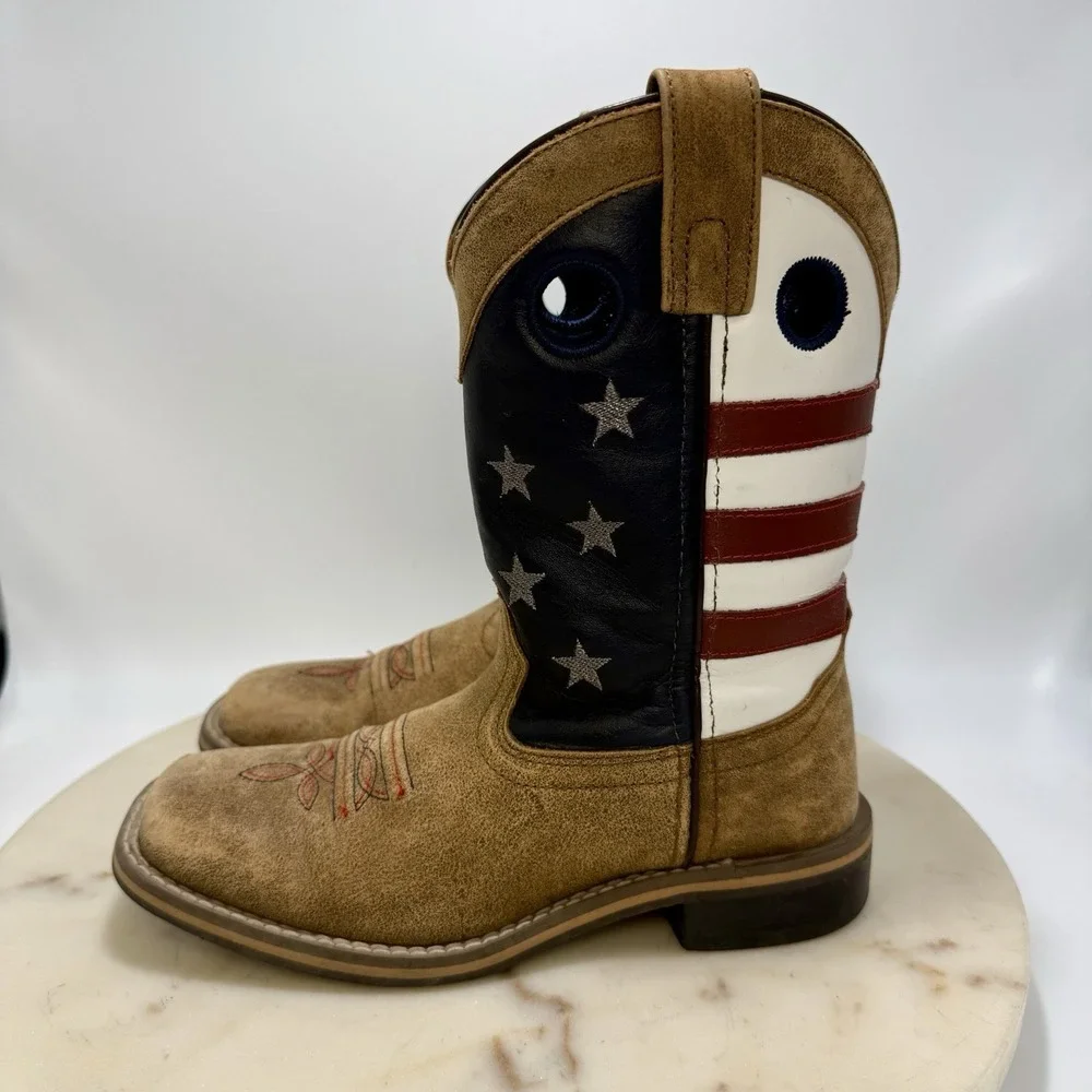 Cody James Boots Leather USA Flag Western Broad Square Toe Kids Size 9D